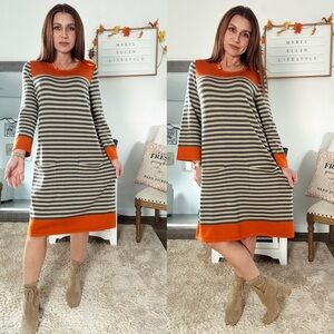JH stylish Striped Orange and Gray sweater Dress size large